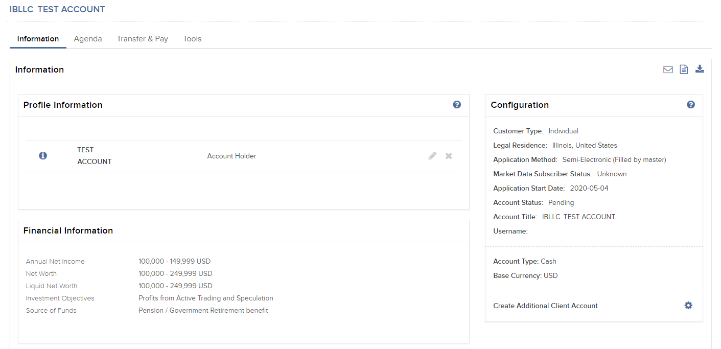 Image of the create additional account details panel in portal. 